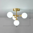 Postmodern Ball Glass Semi Flush Mount Ceiling Light With Brass Finish 4 / White