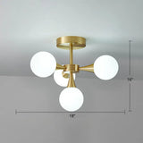 Postmodern Ball Glass Semi Flush Mount Ceiling Light With Brass Finish 4 / White