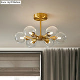 Postmodern Ball Glass Semi Flush Mount Ceiling Light With Brass Finish