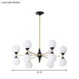 Postmodern Black-Gold Hanging Light With Ivory Glass Shades - 6/8/12 Heads