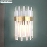 Postmodern Black/Gold Sconce Light Fixture With Crystal Rod Shade - 2 Heads Bedroom Wall