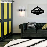 Postmodern Black/Gold Sconce Light Fixture With Crystal Rod Shade - 2 Heads Bedroom Wall