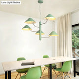 Postmodern Branch Suspension Light With Metal Cone Shades - Chandelier For Dining Room (3/5 Lights