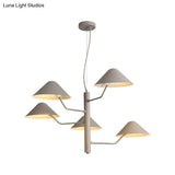 Postmodern Branch Suspension Light With Metal Cone Shades - Chandelier For Dining Room (3/5 Lights