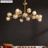 Postmodern Brass Branch Chandelier - 12/15/18-Light Crystal Ball Drop Dining Room Ceiling Lamp