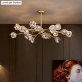 Postmodern Brass Branch Chandelier - 12/15/18-Light Crystal Ball Drop Dining Room Ceiling Lamp