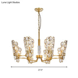 Postmodern Brass Candelabra Pendant Chandelier With Crystal Encrusted Ceiling Suspension – 6 Heads