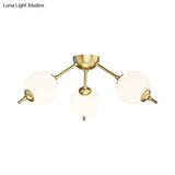 Postmodern Brass Ceiling Mount Light With Ivory Glass Shade - 2/3 Lights Semi Flush For Living Room