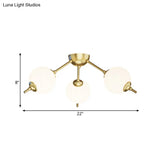 Postmodern Brass Ceiling Mount Light With Ivory Glass Shade - 2/3 Lights Semi Flush For Living Room