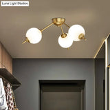 Postmodern Brass Ceiling Mount Light With Ivory Glass Shade - 2/3 Lights Semi Flush For Living Room