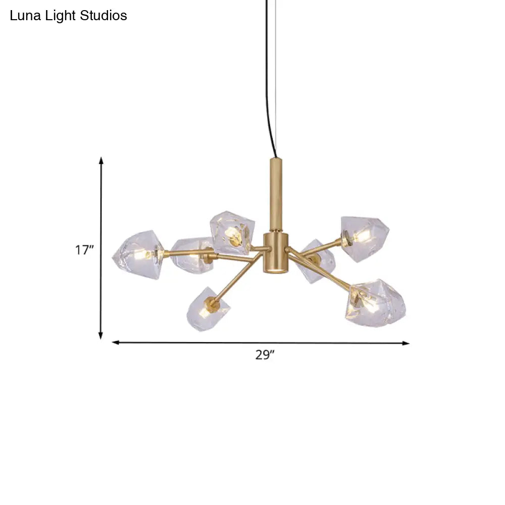 Postmodern Brass Chandelier With 8 Crystal Gemstone Pendant Lamps