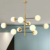 Postmodern Brass Chandelier With Tiered Hanging Pendant And Milky Glass Shade 10 /