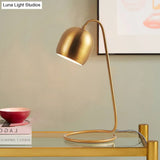 Postmodern Brass Dome Desk Lamp With Metallic Ring Base - Small Night Table Light