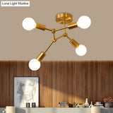 Postmodern Brass Flush Mount Lighting With Rotating Metal Molecule Design