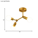 Postmodern Brass Flush Mount Lighting With Rotating Metal Molecule Design