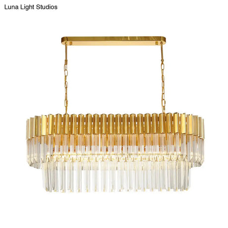 Postmodern Brass Island Light Fixture - 8 Heads Crystal Rod Hanging Design
