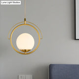 Postmodern Brass Ring Ceiling Light With Globe Glass Shade