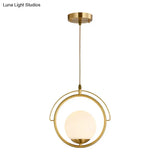 Postmodern Brass Ring Ceiling Light With Globe Glass Shade