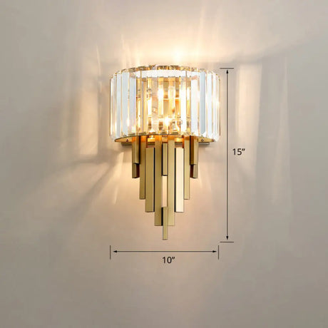 Postmodern Brass Sticks Wall Sconce: Crystal 2-Light Mount Fixture / 15