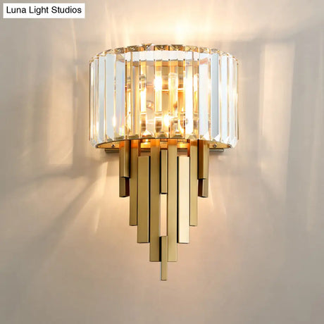 Postmodern Brass Sticks Wall Sconce: Crystal 2-Light Mount Fixture