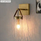 Postmodern Brass Wall Mounted Sconce With Clear Crack Glass - Stylish 1-Head Dining Room Lamp