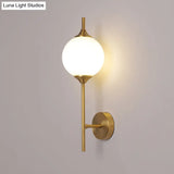 Postmodern Brass Wall Sconce: White Glass Geometric Lighting For Living Room