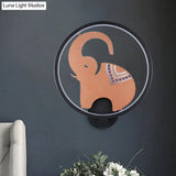 Postmodern Circular Metallic Mural Lamp: Led Elephant Wall Lighting Fixture In