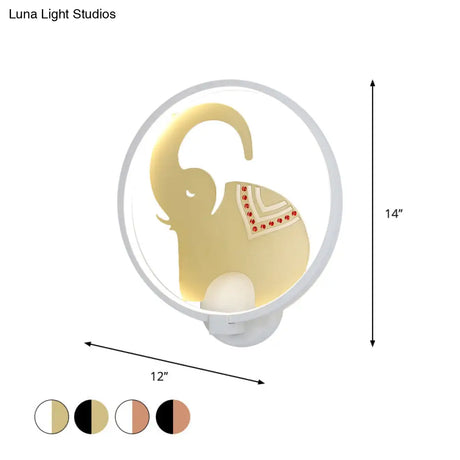 Postmodern Circular Metallic Mural Lamp: Led Elephant Wall Lighting Fixture In