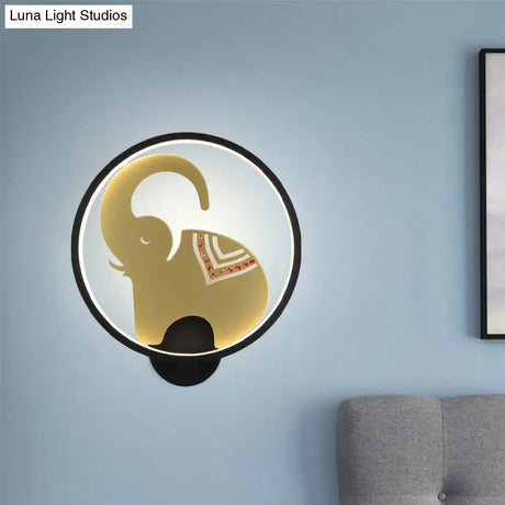 Postmodern Circular Metallic Mural Lamp: Led Elephant Wall Lighting Fixture In