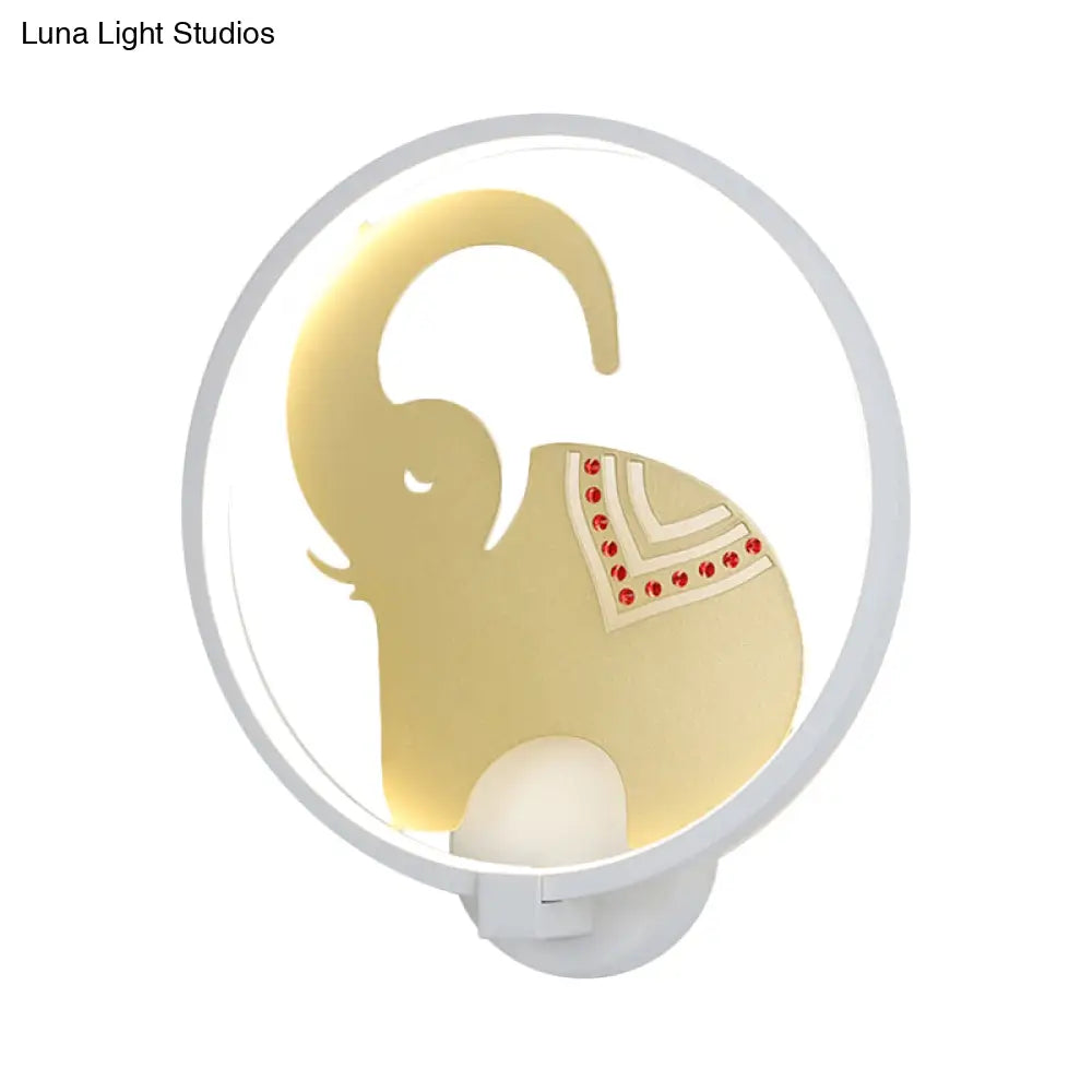 Postmodern Circular Metallic Mural Lamp: Led Elephant Wall Lighting Fixture In