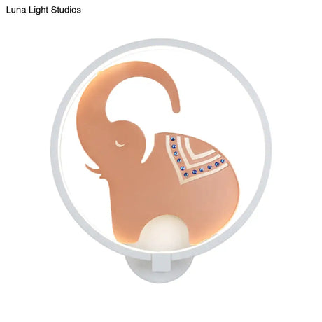 Postmodern Circular Metallic Mural Lamp: Led Elephant Wall Lighting Fixture In