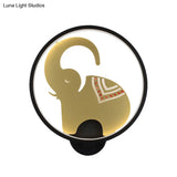 Postmodern Circular Metallic Mural Lamp: Led Elephant Wall Lighting Fixture In