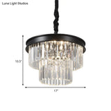 Postmodern Clear Crystal Glass Tiered Ceiling Chandelier Light 9/12 Lights Black 16’’/23’’ Wide