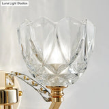 Postmodern Clear Glass Wall Mount Sconce Light With Crystal Accent - Gold Finish