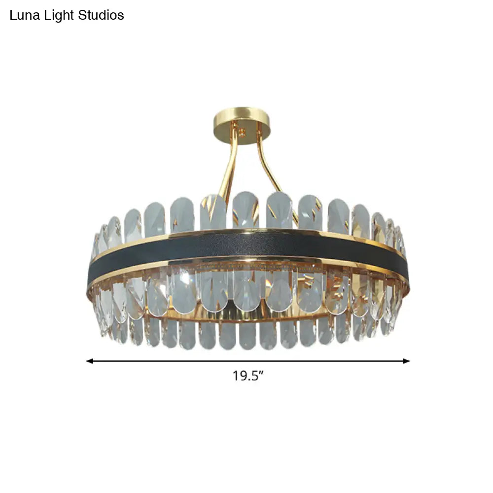 Postmodern Crystal Black And Gold Led Ceiling Mount Lamp For Circular Restaurants
