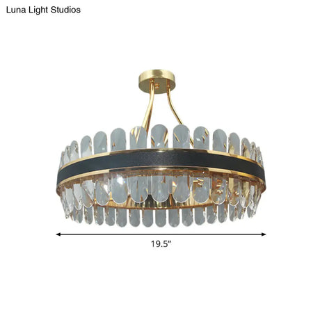 Postmodern Crystal Black And Gold Led Ceiling Mount Lamp For Circular Restaurants