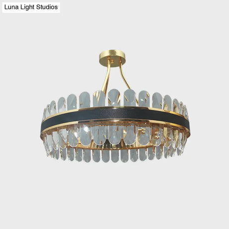 Postmodern Crystal Black And Gold Led Ceiling Mount Lamp For Circular Restaurants