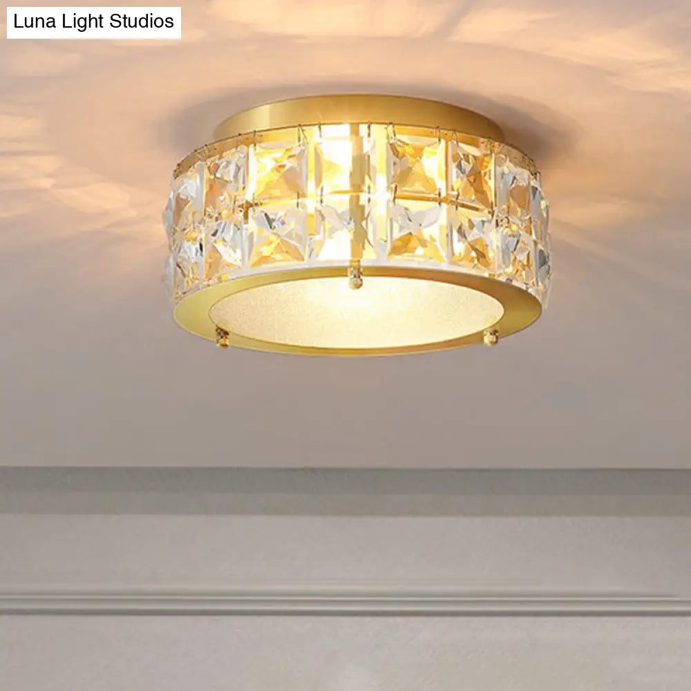 Postmodern Crystal Ceiling Light With Beveled Brass Finish - 2 - Light Bedroom Flush Mount