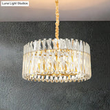 Postmodern Crystal Chandelier Lamp - Round Tri-Sided Rod Style 8/10 Lights Gold Finish Hanging Light
