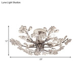 Postmodern Crystal Flower Ceiling Light - 6 Lights Chrome Finish Semi Flush 23’/27.5’ Wide