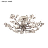 Postmodern Crystal Flower Ceiling Light - 6 Lights Chrome Finish Semi Flush 23’/27.5’ Wide