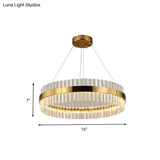 Postmodern Crystal Rod Gold Led Chandelier Light - Circular Ceiling Hanging Fixture Multiple Width