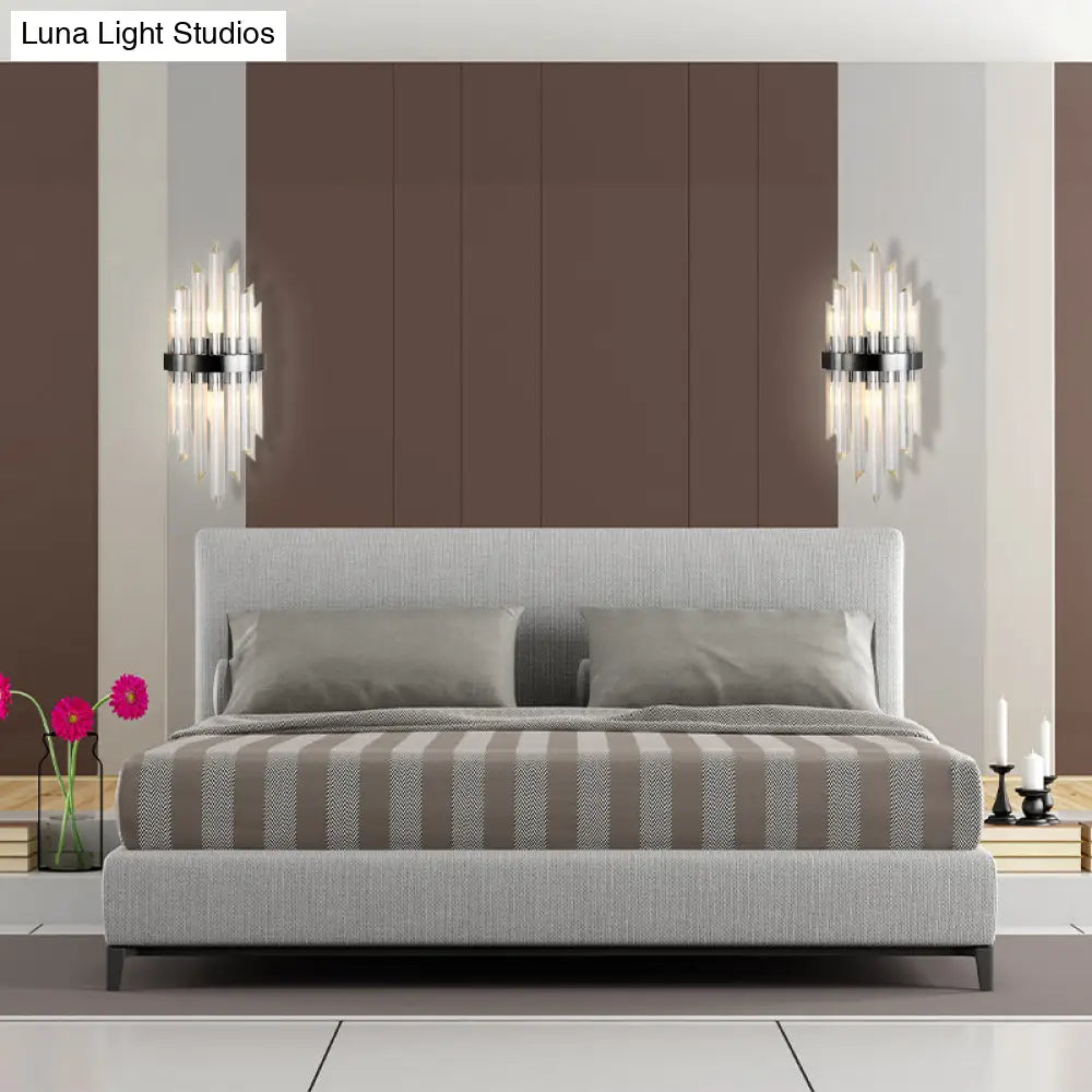 Postmodern Crystal Rod Sconce - 2 Head Half-Cylinder Wall Light For Living Room