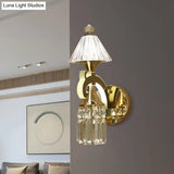 Postmodern Crystal Wall Sconce With Gold Mount And Dangling Rods - Half Bulb Lighting