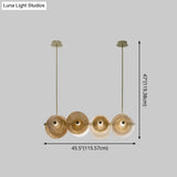 Postmodern Disc Textured Glass Island Lighting: 4-Light Brass Suspension Light For Dinner