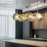Postmodern Disc Textured Glass Island Lighting: 4-Light Brass Suspension Light For Dinner