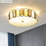 Postmodern Drum Ceiling Flush Light Fixture With Smoky And Amber Crystal Led Mount In Brass For