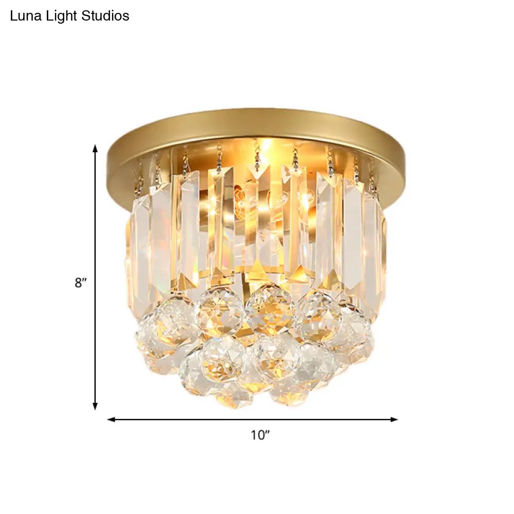 Postmodern Drum Ceiling Light With Crystal Shade - Metal Flush Mount 2 Lights For Corridor