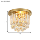 Postmodern Drum Ceiling Light With Crystal Shade - Metal Flush Mount 2 Lights For Corridor