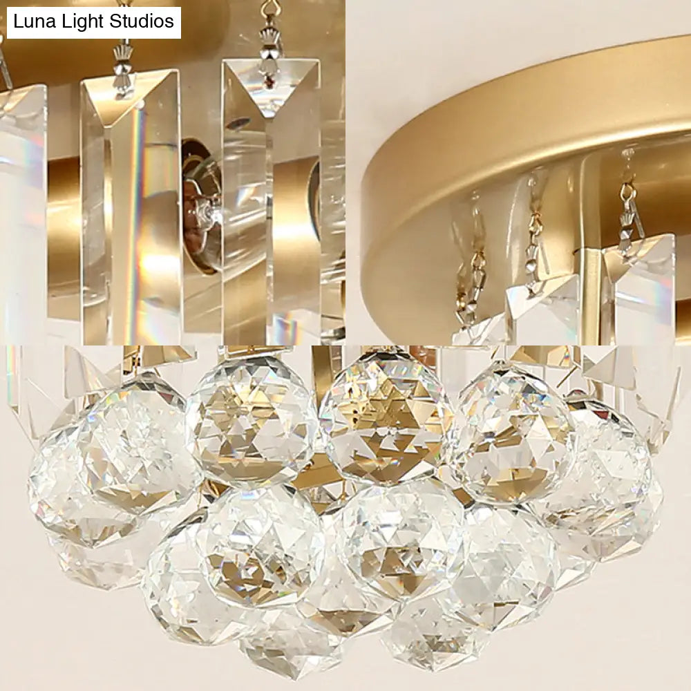 Postmodern Drum Ceiling Light With Crystal Shade - Metal Flush Mount 2 Lights For Corridor